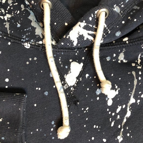 Abercrombie & Fitch Mens Large Blue White Paint Splatter Pullover Hoodie Art Y2K - Picture 5 of 15